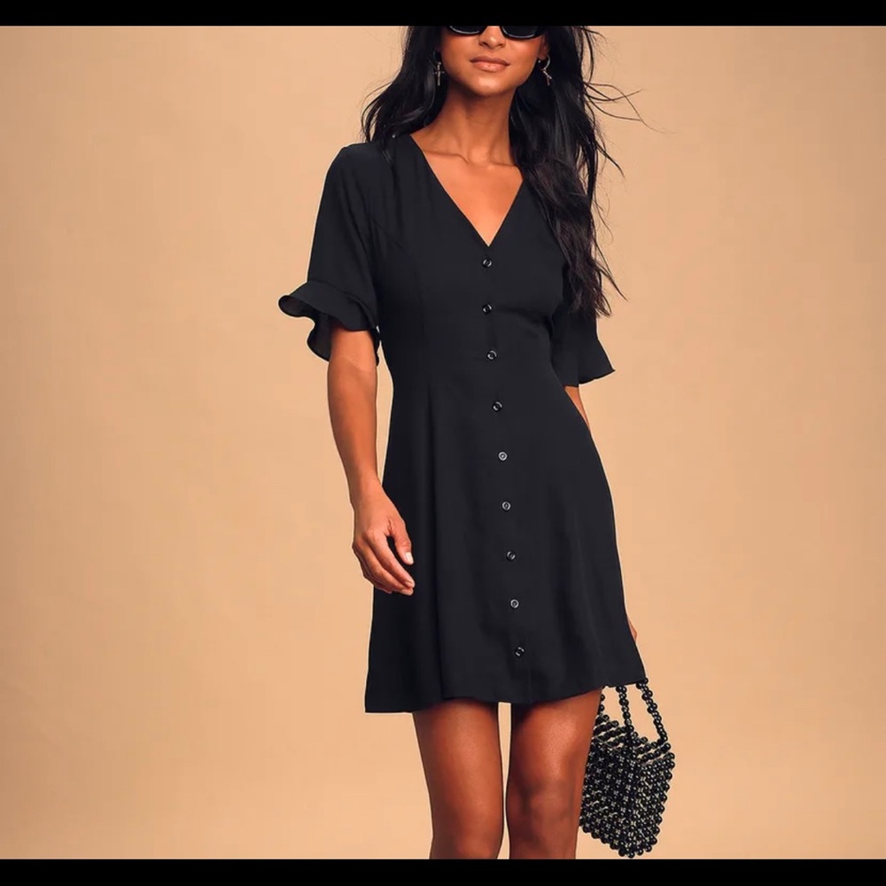 Lulus Castana Black Button Up Dress XS
